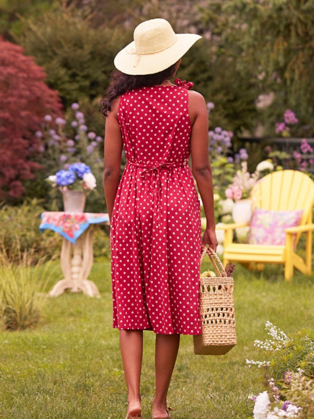 April Cornell Molly Dot Dress Cotton NEW Button Front Shoulder Ties Back Tie LG - Picture 3 of 4